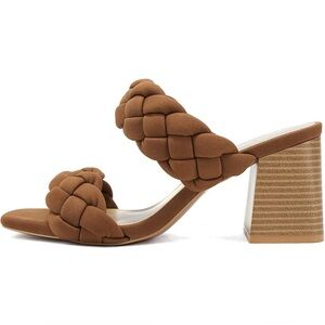 Soda Buggy Double Braided Straps Casual Open Square Toe Slide Block Heel Sandal